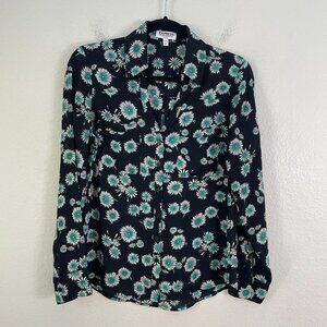 Express Portofino Shirt Womens Small Slim Fit Floral Roll Tab Sleeve Blouse Top